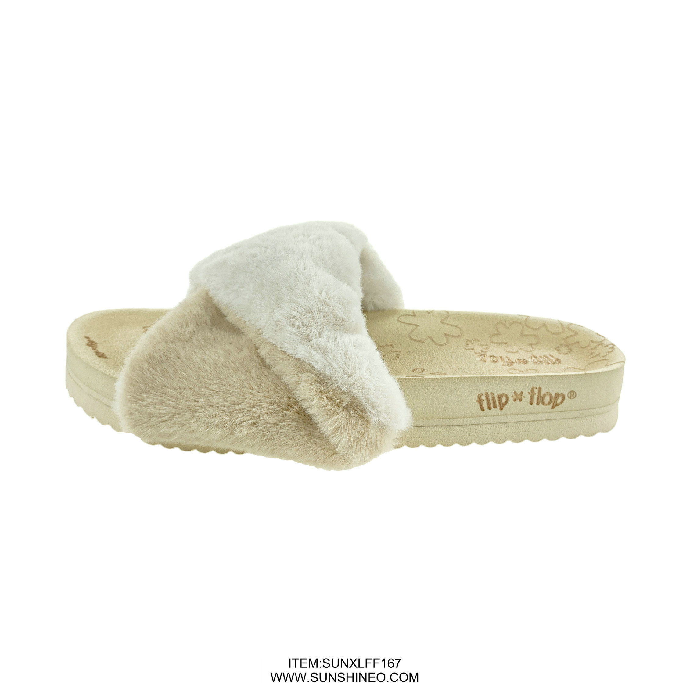 SUNXLFF167 fur flip flop sandals winter slippers