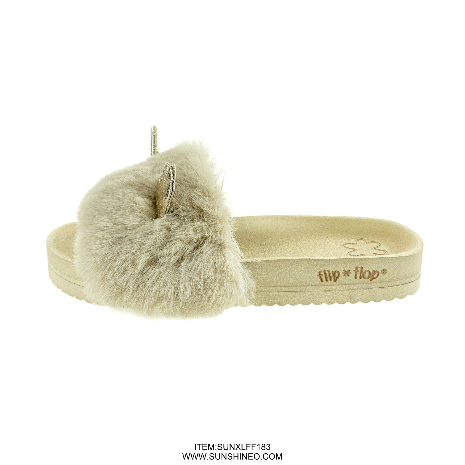 SUNXLFF183 fur flip flop sandals winter slippers